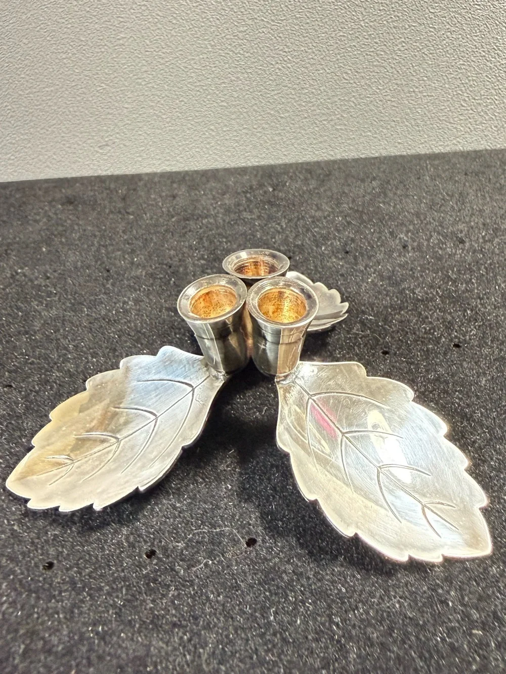 Vintage Denmark Hans Jensen Silver Plated 3 Leaf Motif Candle Holder